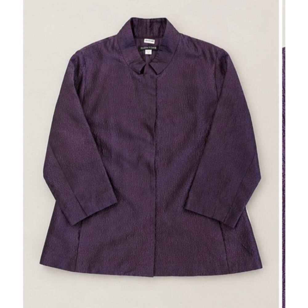 Eileen Fisher 100% Silk Plum Textured Jacket Quiet Luxury Art Gallery Size Small